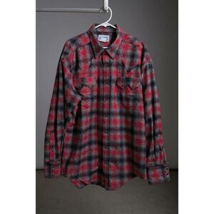 Rockmount Ranch Wear Western Flannel Snap Shirt XL 647 Red Grey Plaid Pearl Snap